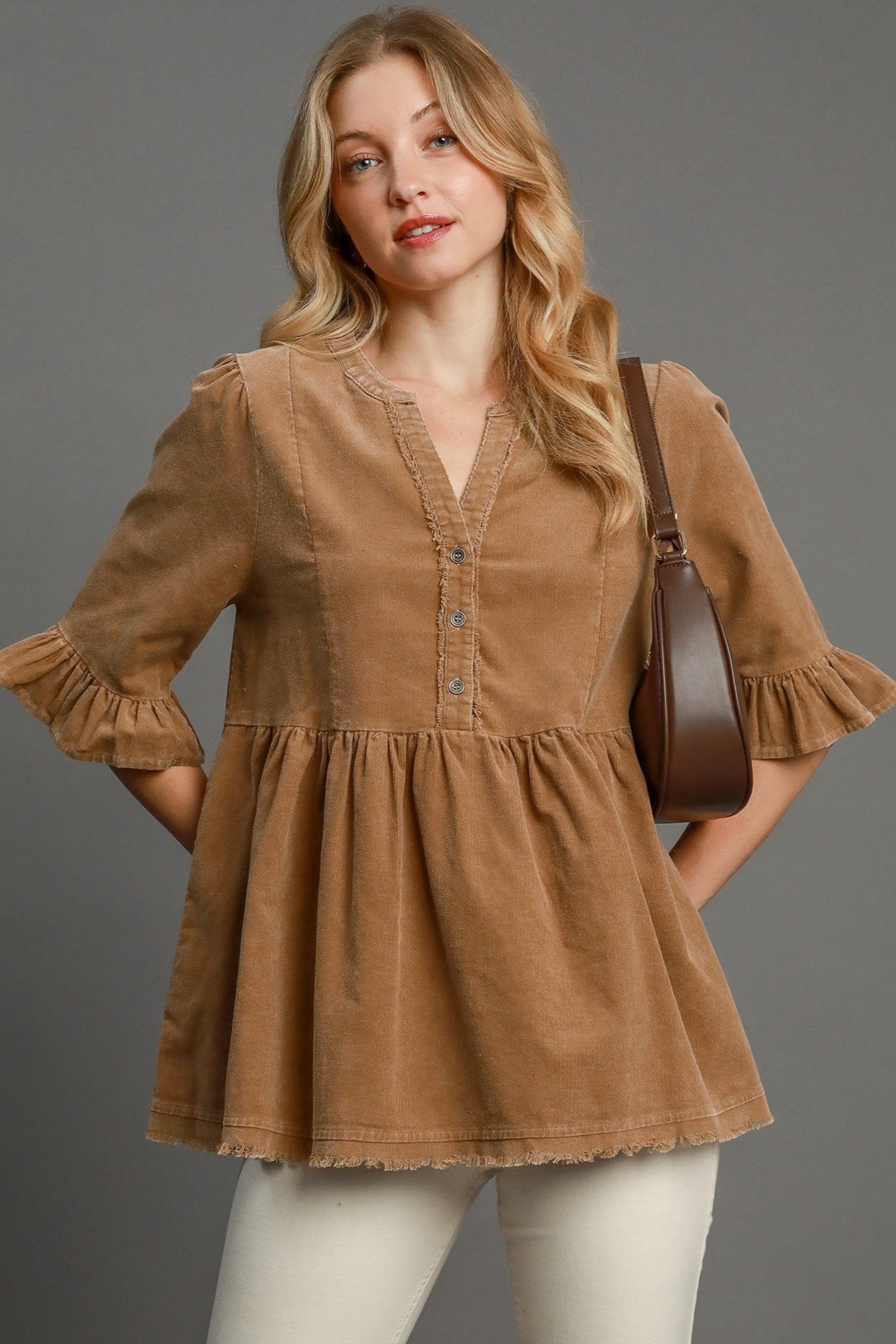 Washed Corduroy Baby Doll Top