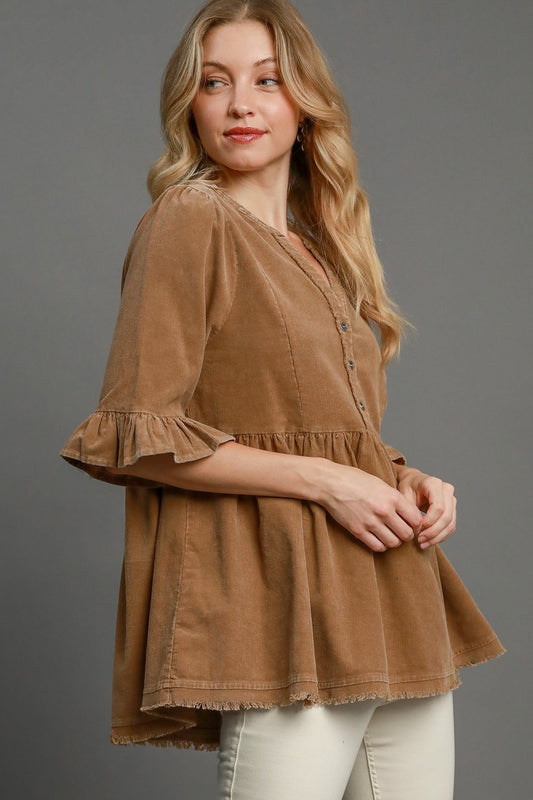 Washed Corduroy Baby Doll Top