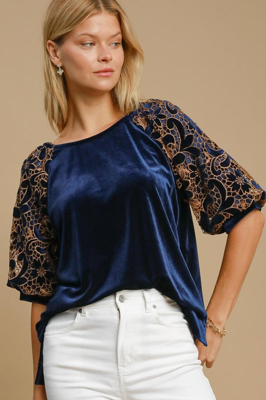 Velvet Top with Floral Lace