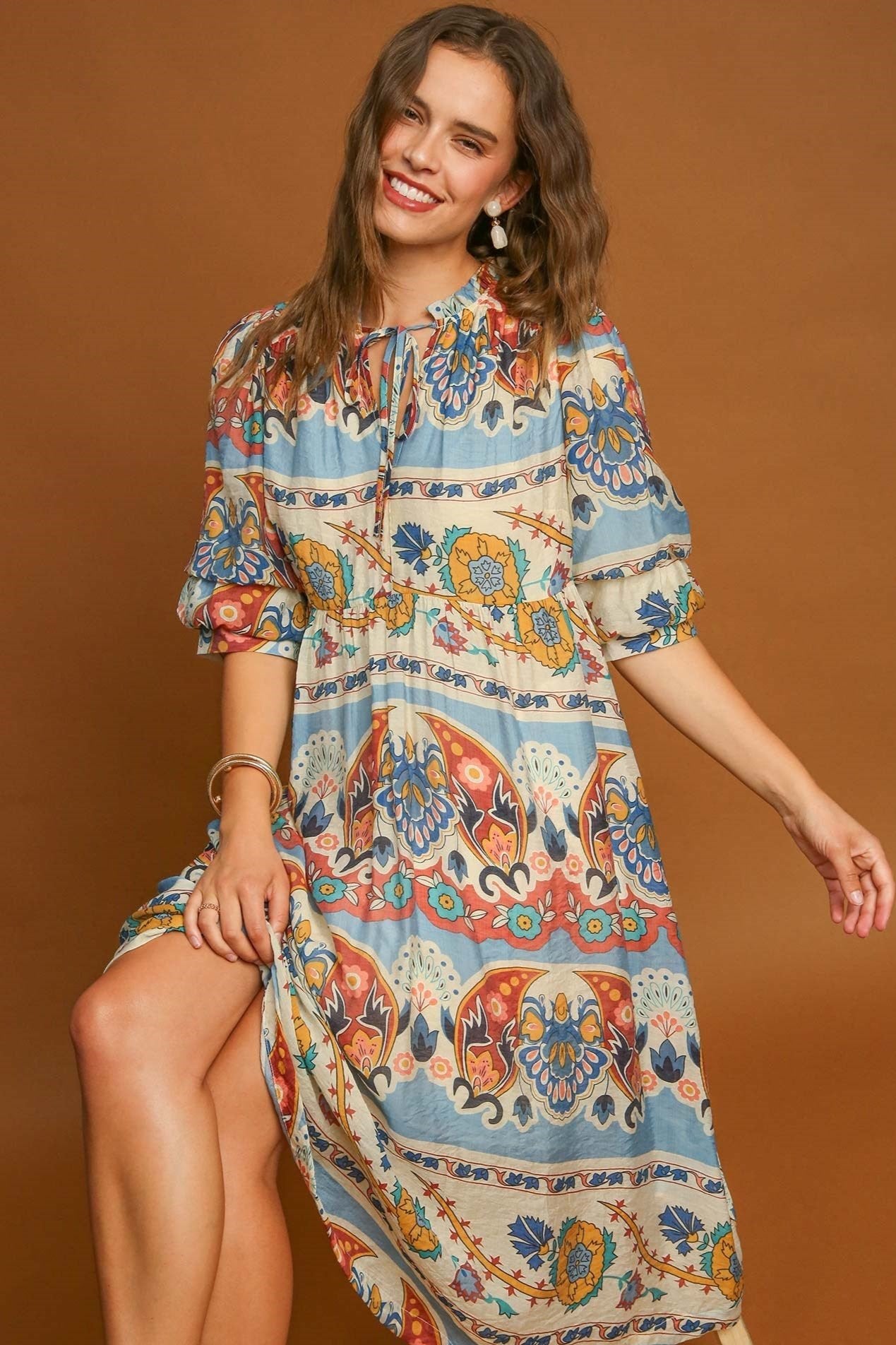 Border Print Midi Dress