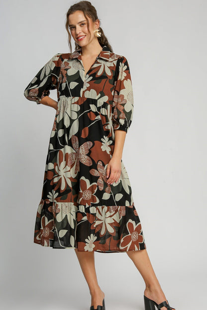 Floral Rust Midi Dress