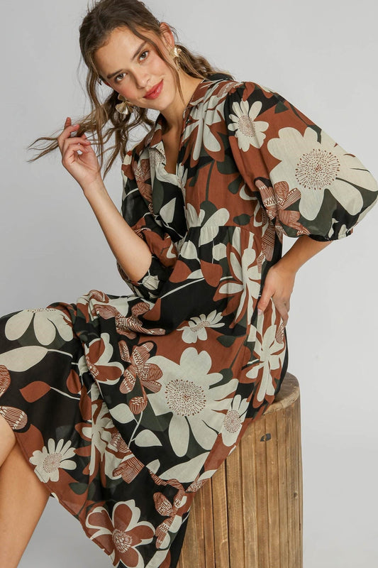 Floral Rust Midi Dress