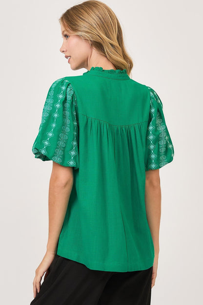 Split Neck Embroidered Top