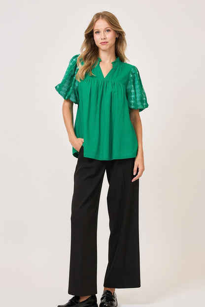 Split Neck Embroidered Top