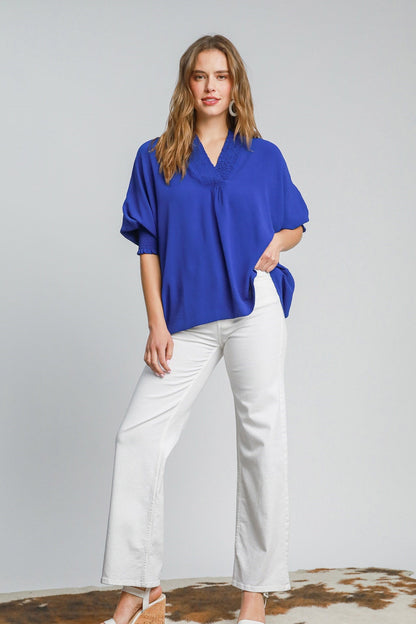 V-Neck Smock Sleeve Top