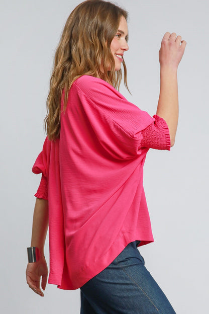 V-Neck Smock Sleeve Top