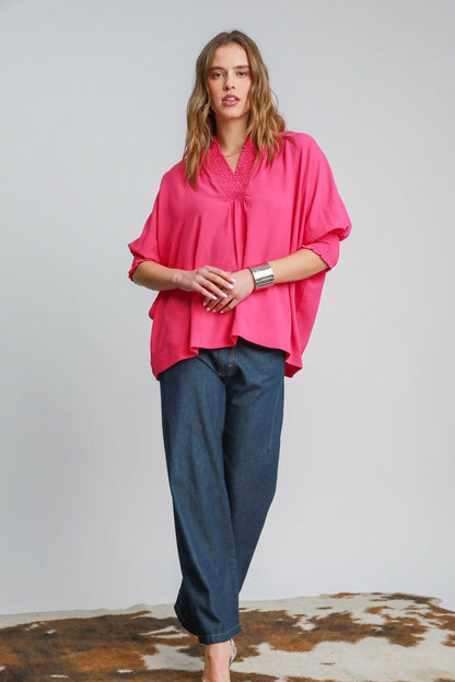 V-Neck Smock Sleeve Top