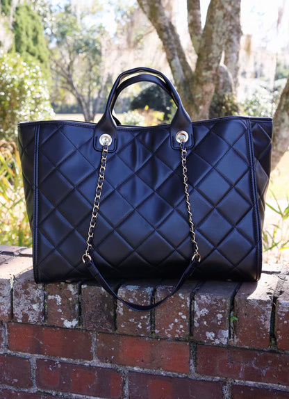 Melissa Tote Bag in Black Quilted