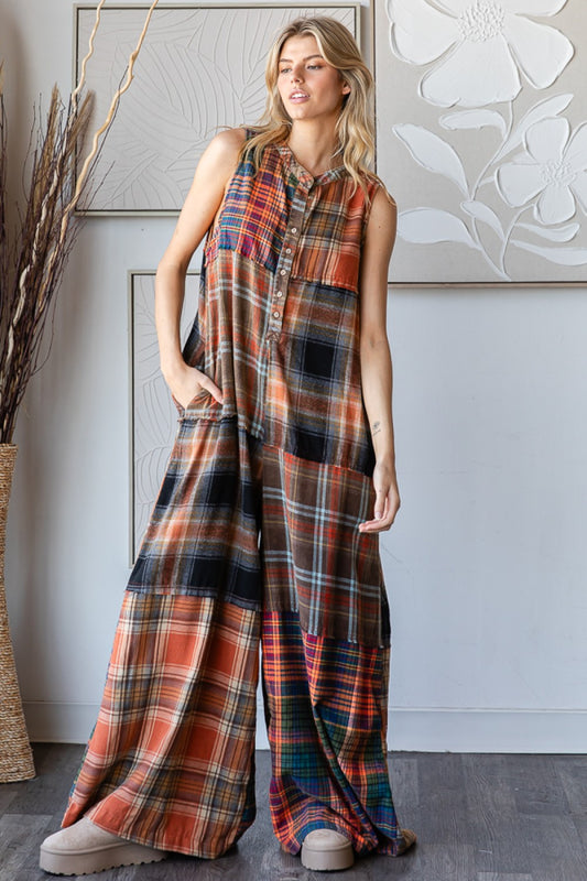 Washed Plaid Jumpsuit