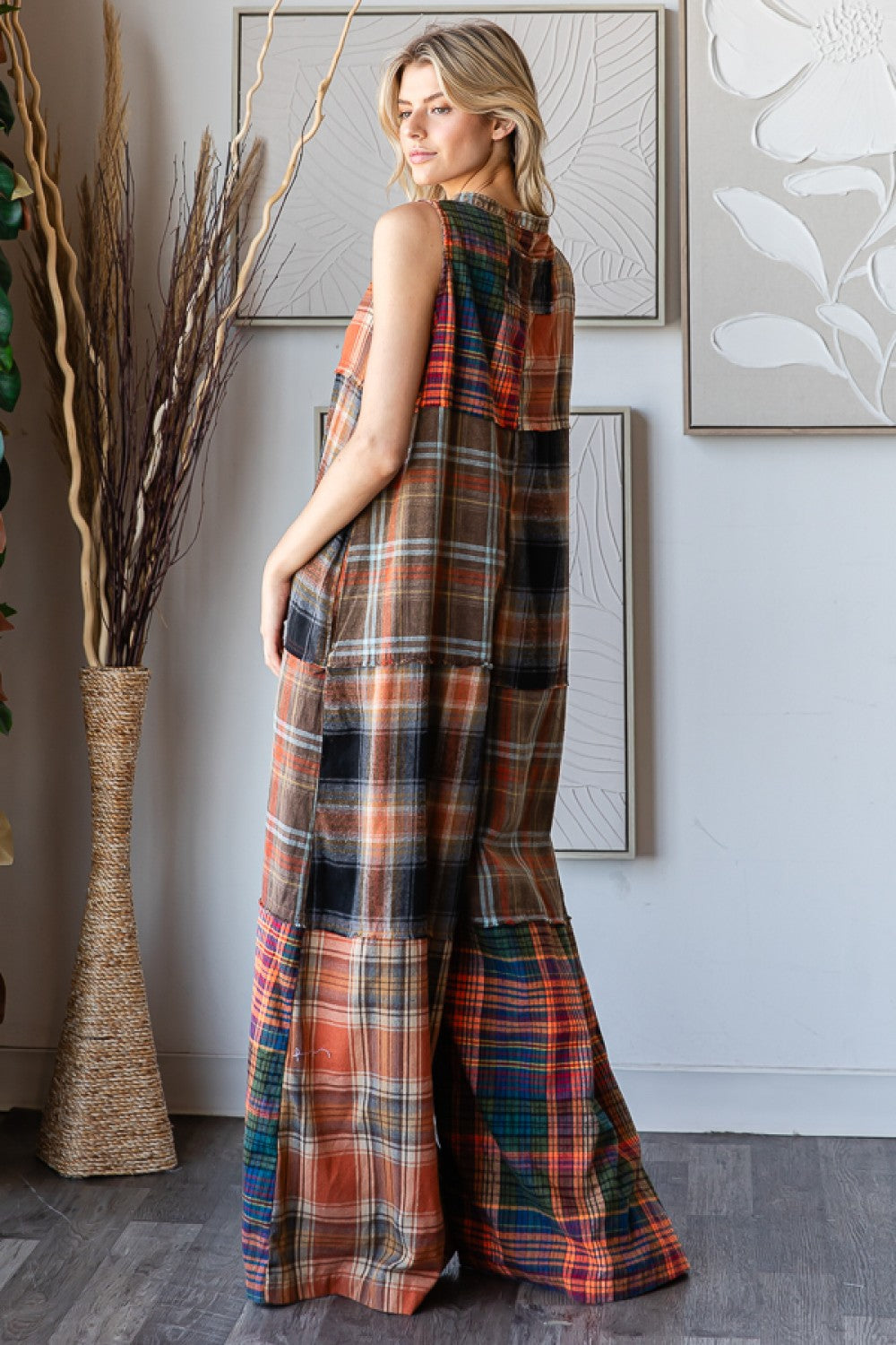 Washed Plaid Jumpsuit