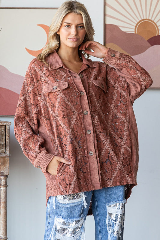 Washed Lace Button Front Shirt