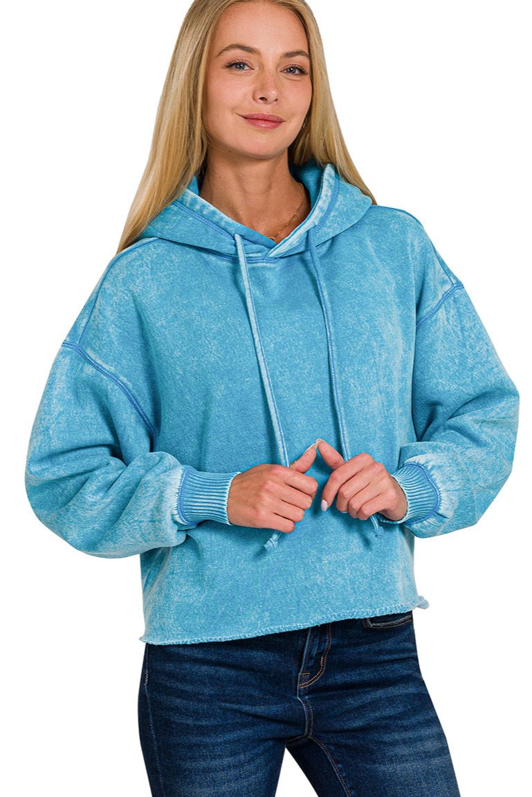 Acid Wash Fleece Cropped Hoodie