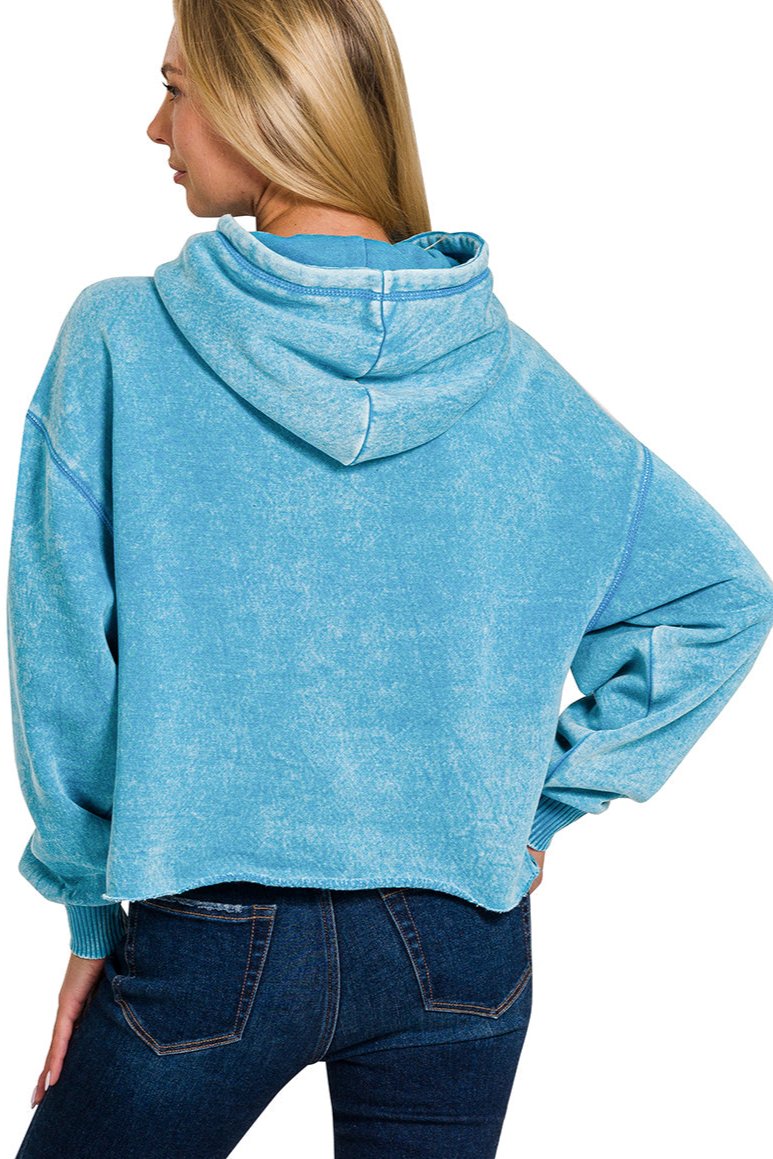 Acid Wash Fleece Cropped Hoodie