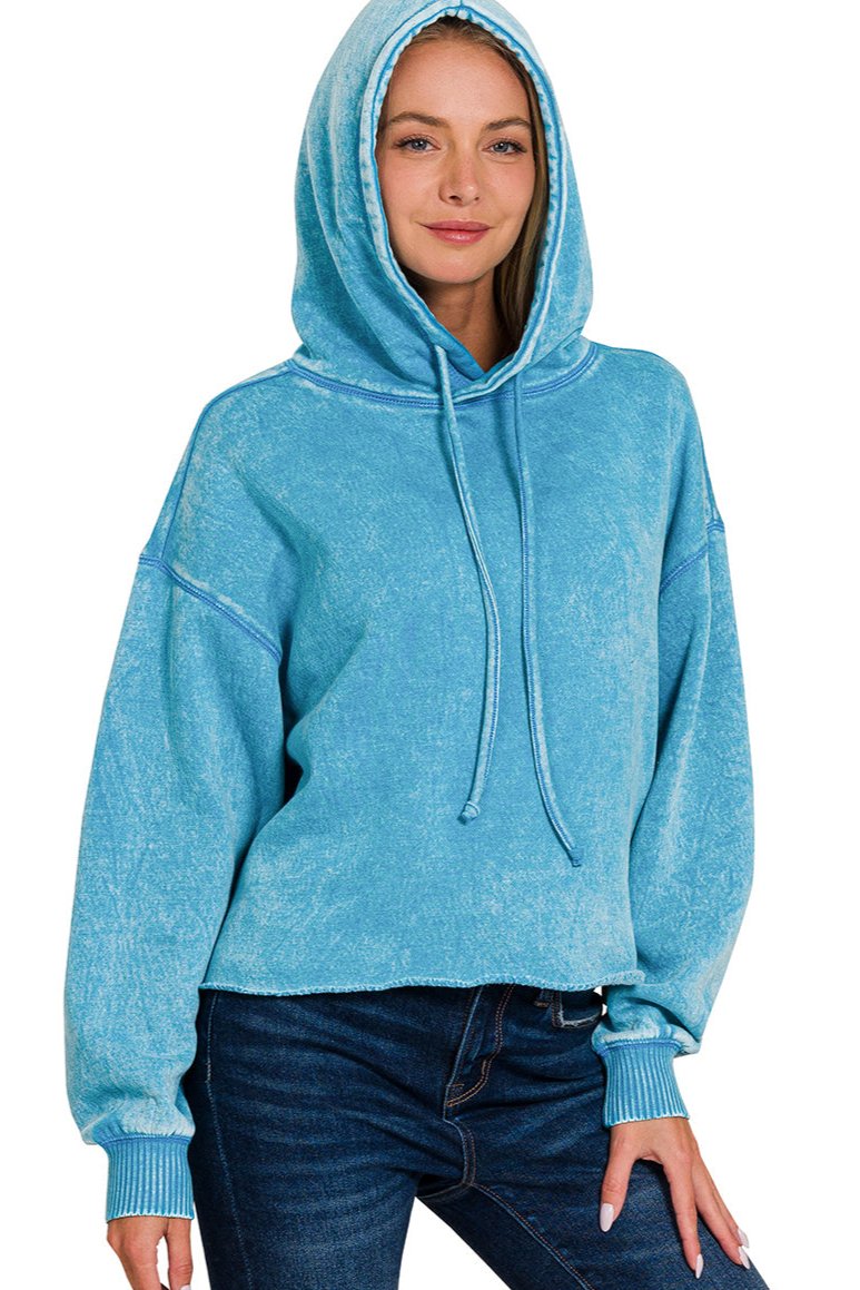 Acid Wash Fleece Cropped Hoodie