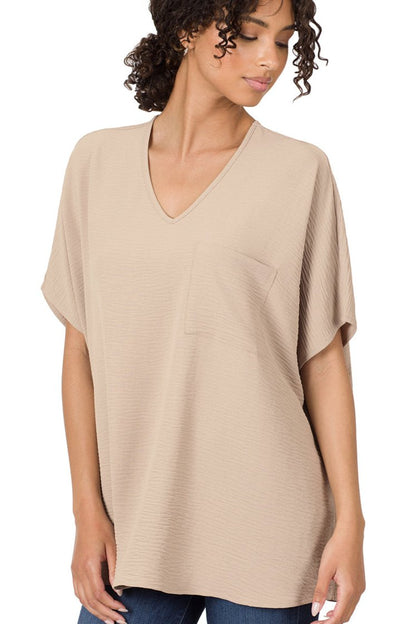 Woven Airflow V-Neck Dolman Short Sleeve Top