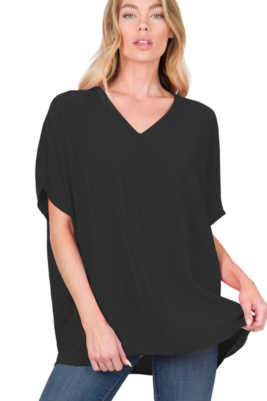 Plus Woven Airflow V-Neck Dolman Short Sleeve Top