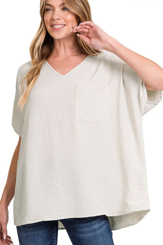 Woven Airflow V-Neck Dolman Short Sleeve Top