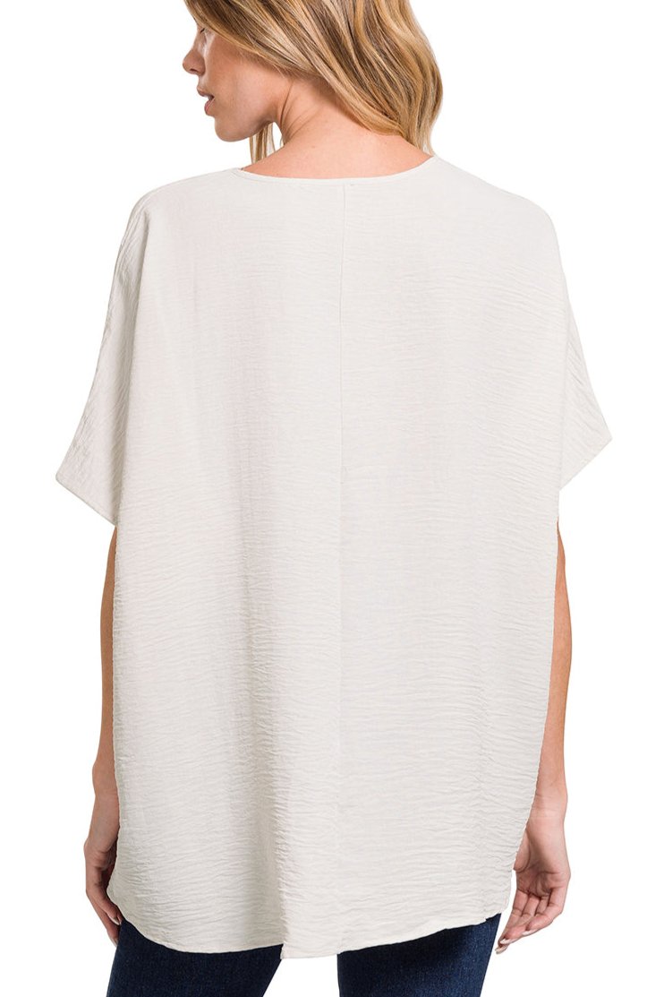 Woven Airflow V-Neck Dolman Short Sleeve Top