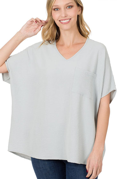 Woven Airflow V-Neck Dolman Short Sleeve Top