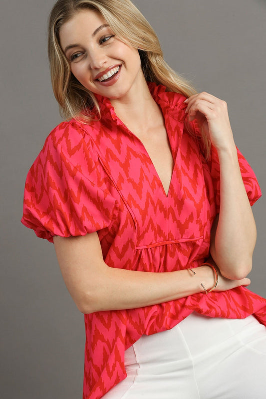 High Collar Chevron Blouse