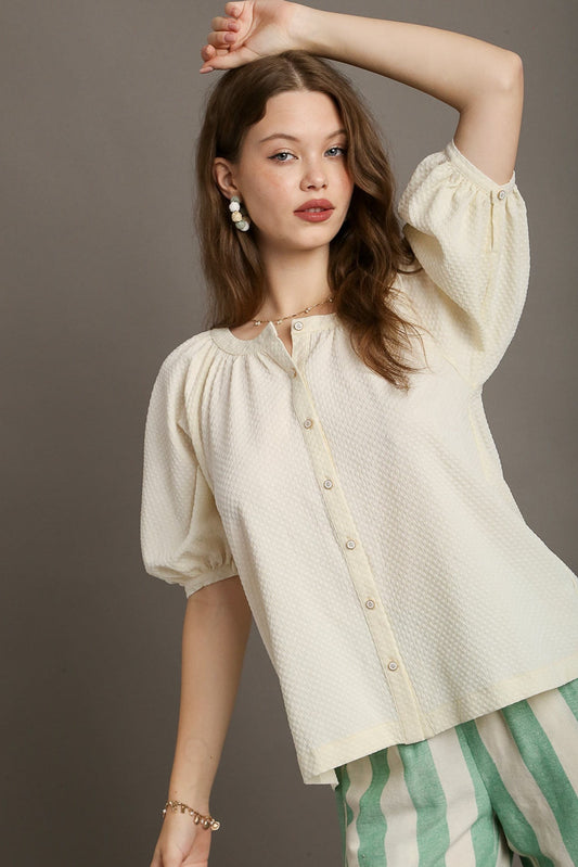 Jacquard Raglan Sleeve Blouse