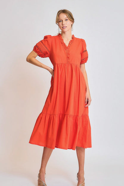 Lace-Trim Midi Dress
