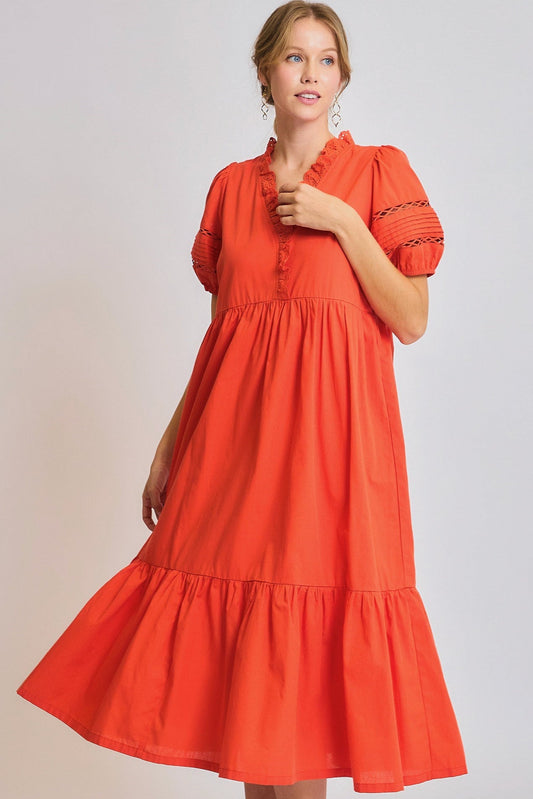 Lace-Trim Midi Dress