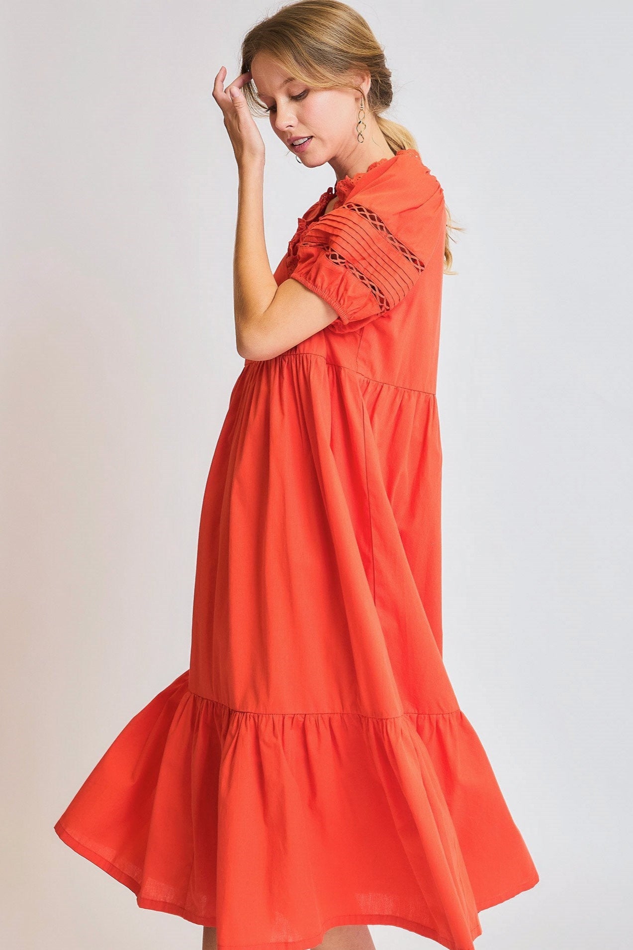Lace-Trim Midi Dress