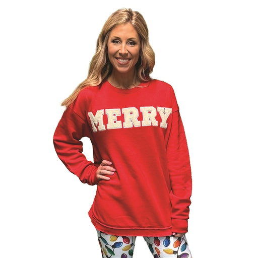 Comfy Round Here Merry Applique-Red