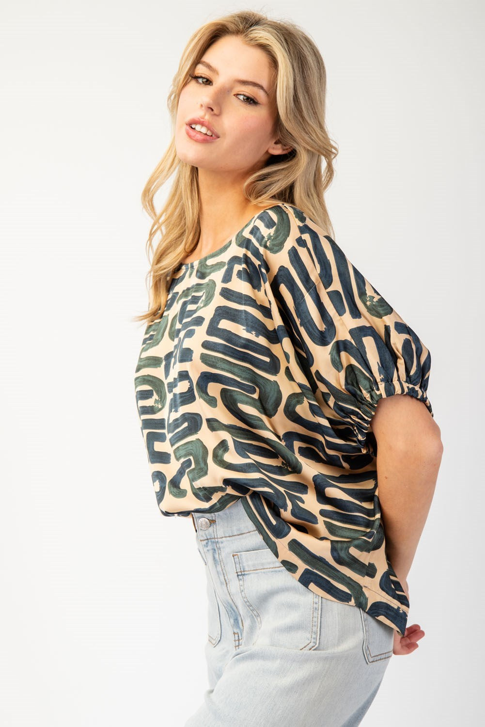 Geometric Printed Round Neck Blouse