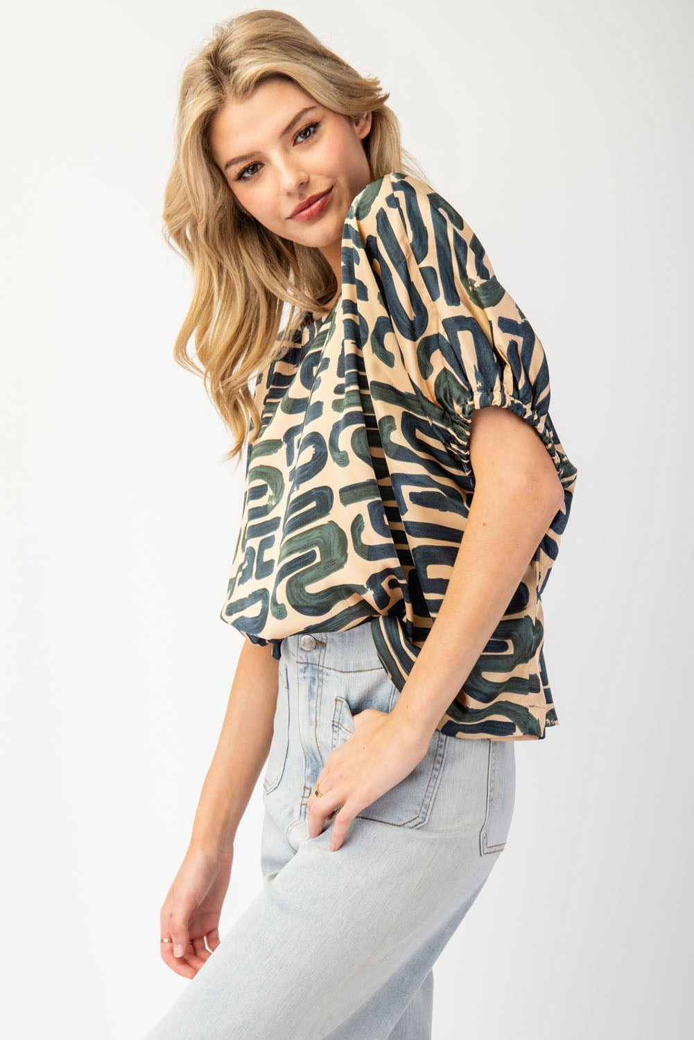 Geometric Printed Round Neck Blouse