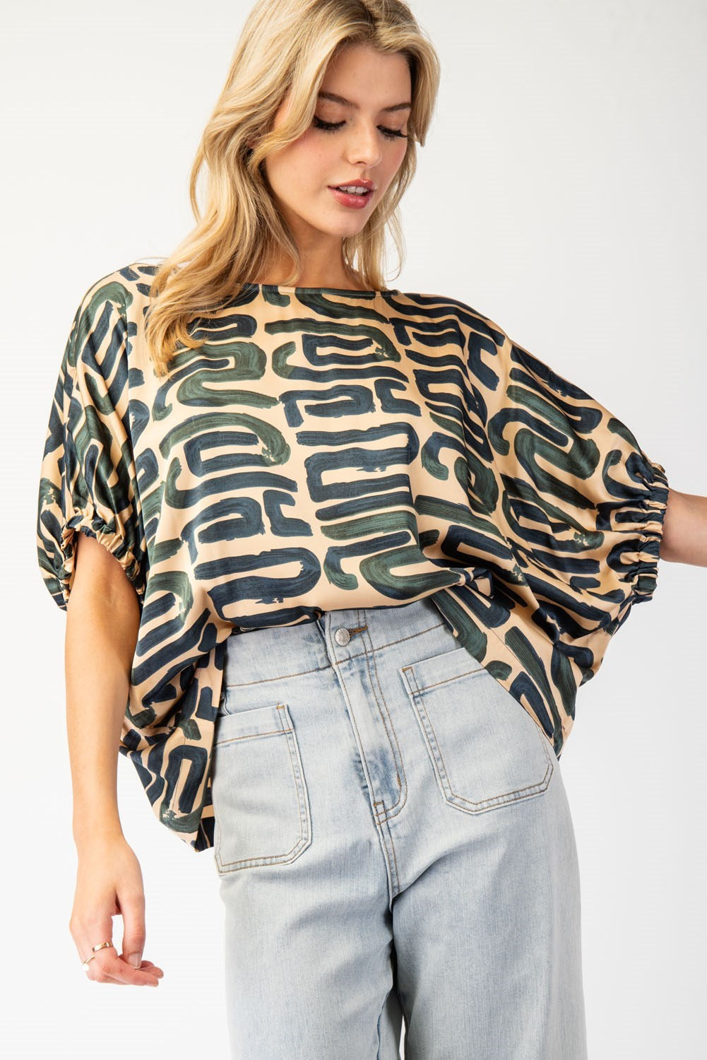 Geometric Printed Round Neck Blouse