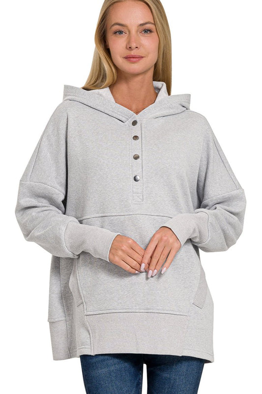 Half Button Fleece Hooded Pullover