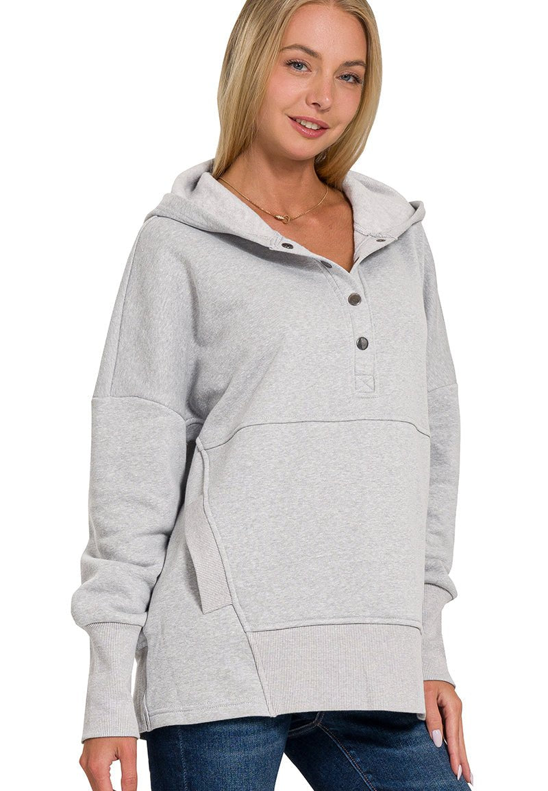 Half Button Fleece Hooded Pullover