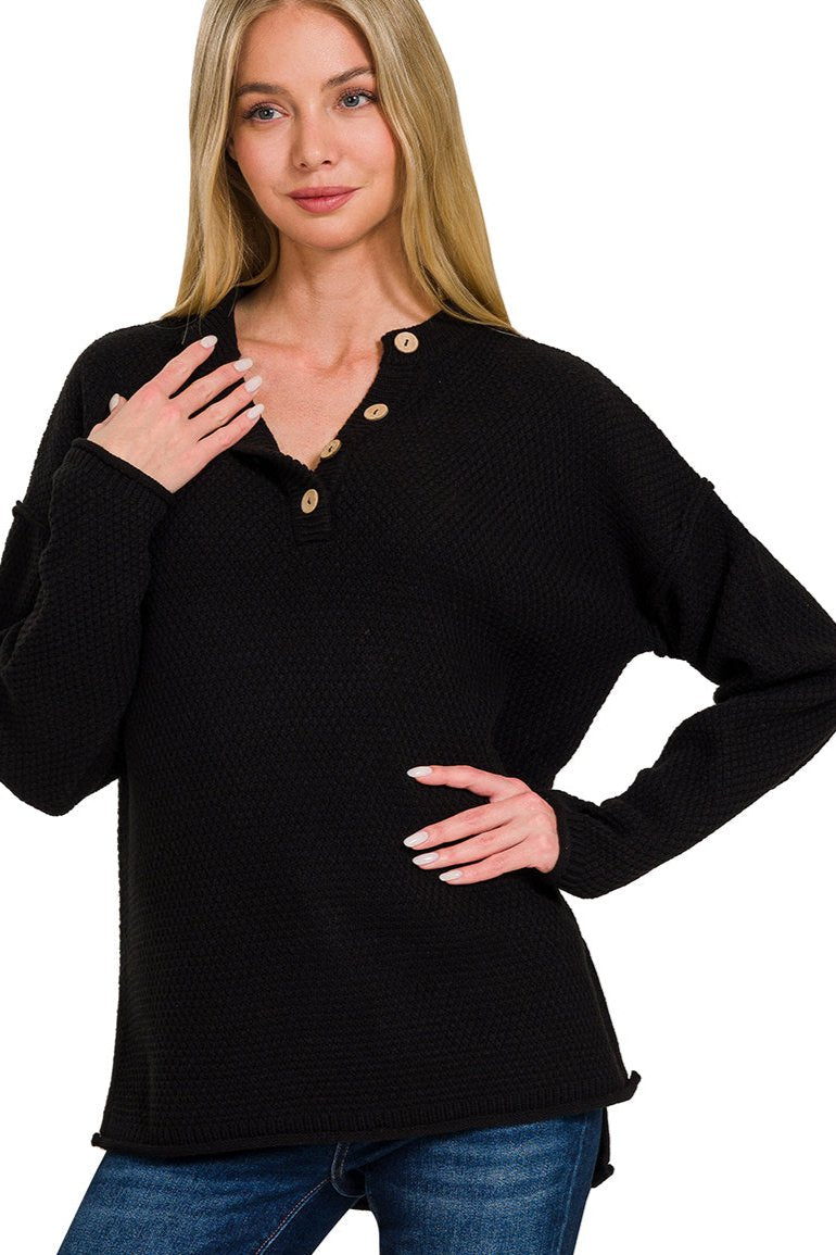 Four Button Henley Neckline Sweater