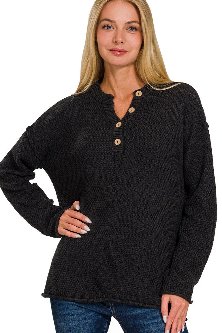 Four Button Henley Neckline Sweater