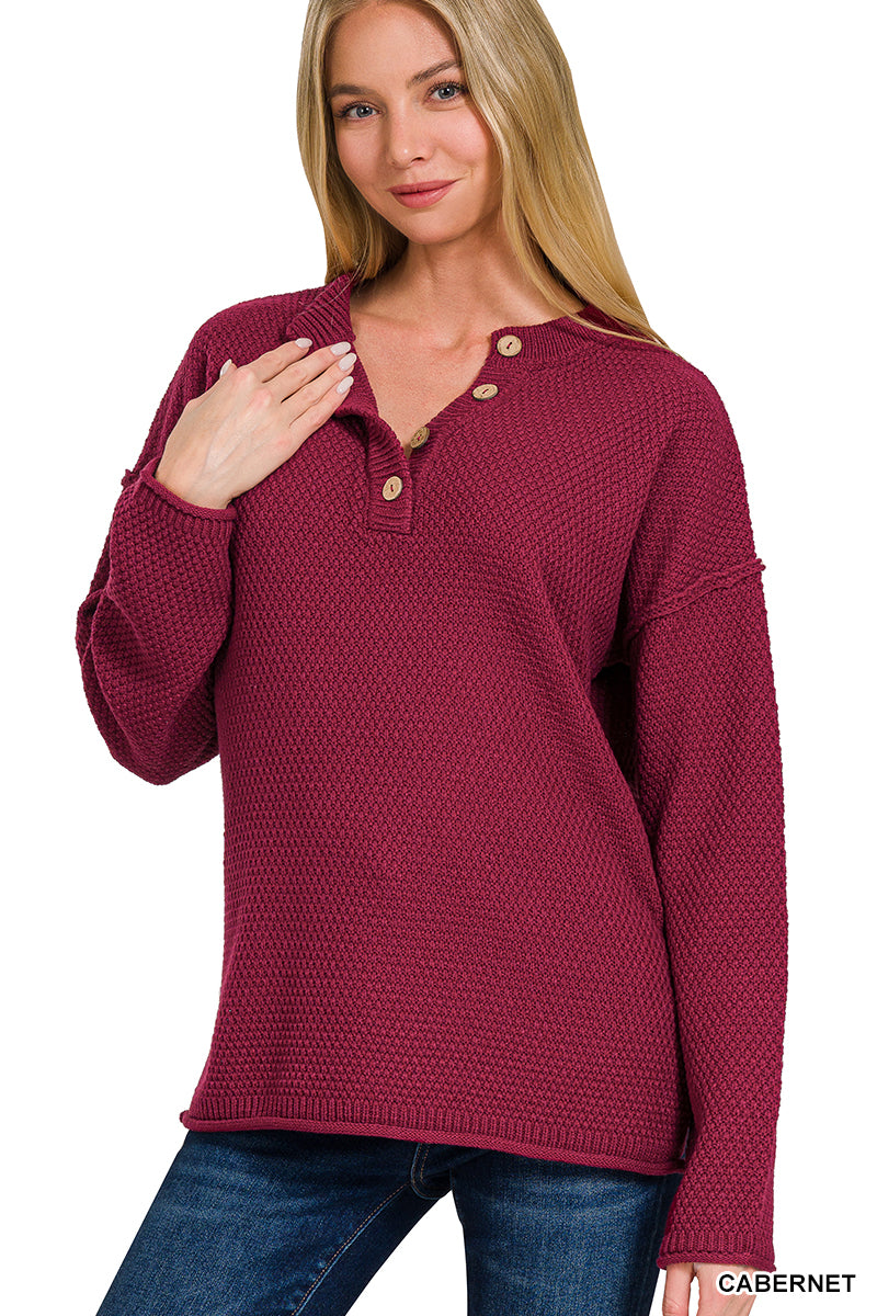 Four Button Henley Neckline Sweater