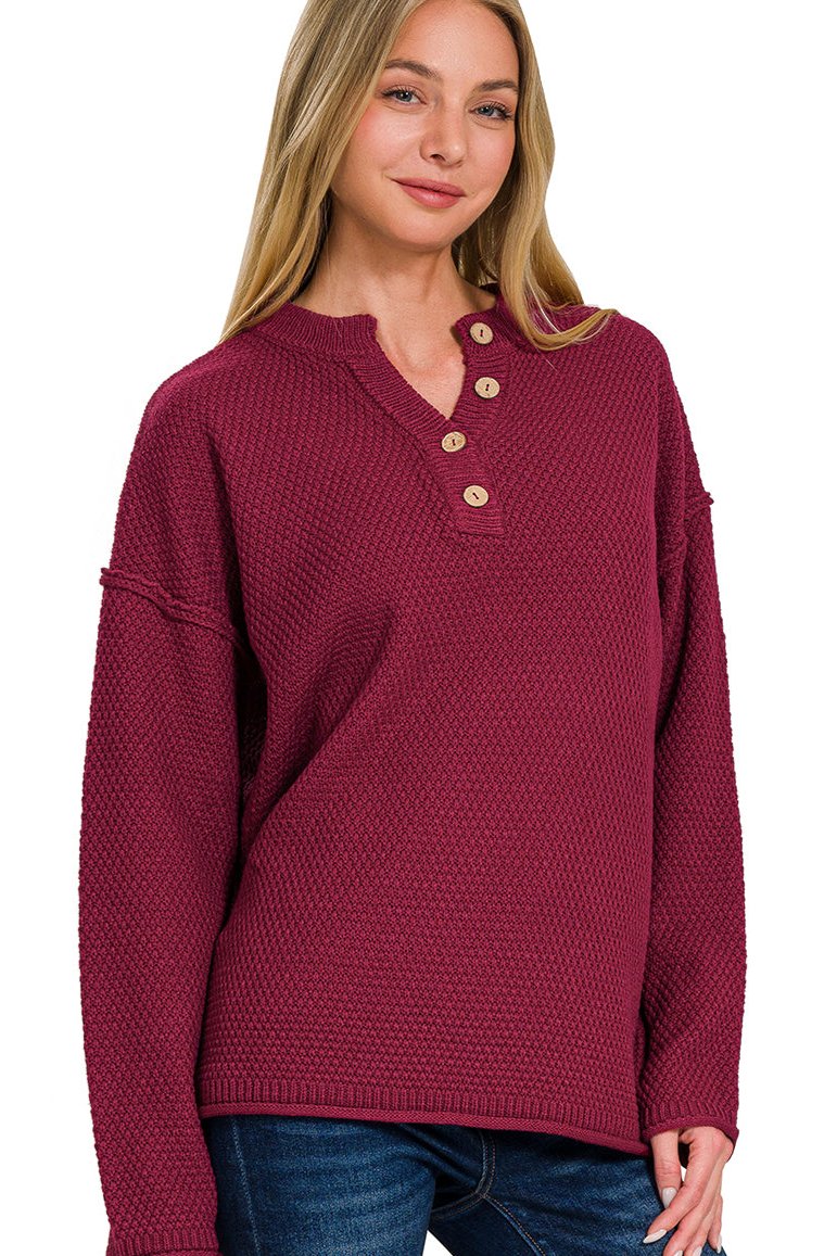 Four Button Henley Neckline Sweater