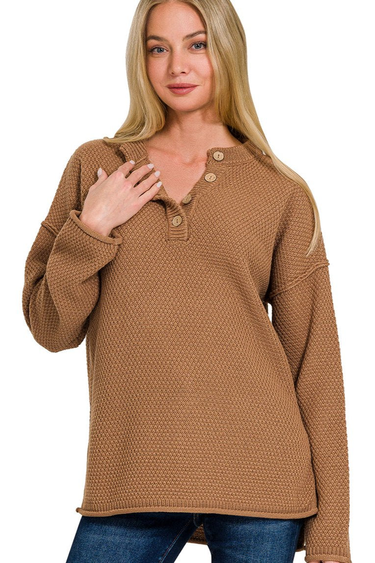 Four Button Henley Neckline Sweater