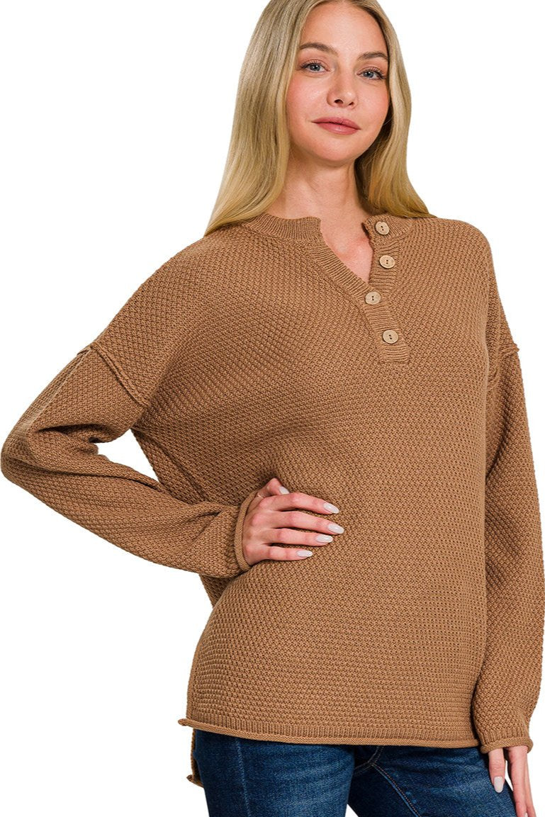 Four Button Henley Neckline Sweater