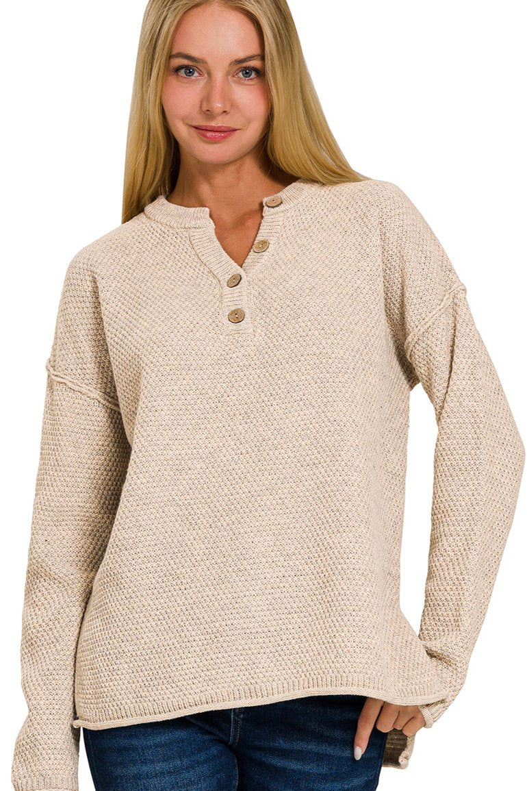 Four Button Henley Neckline Sweater