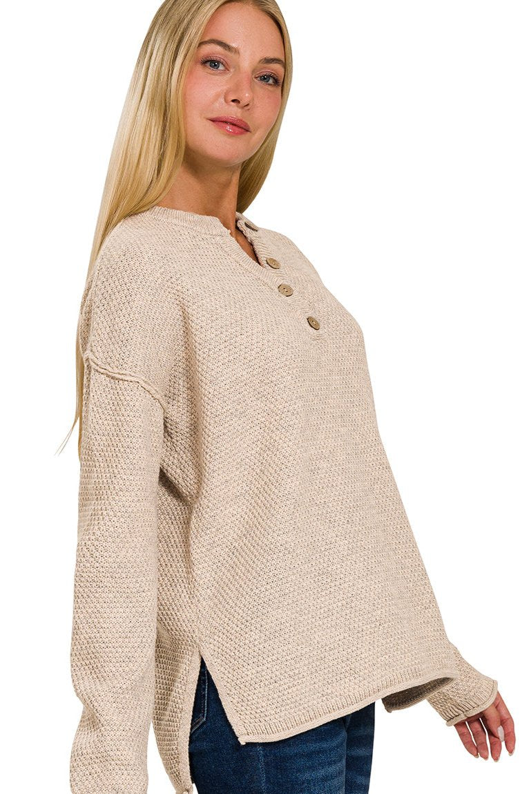 Four Button Henley Neckline Sweater