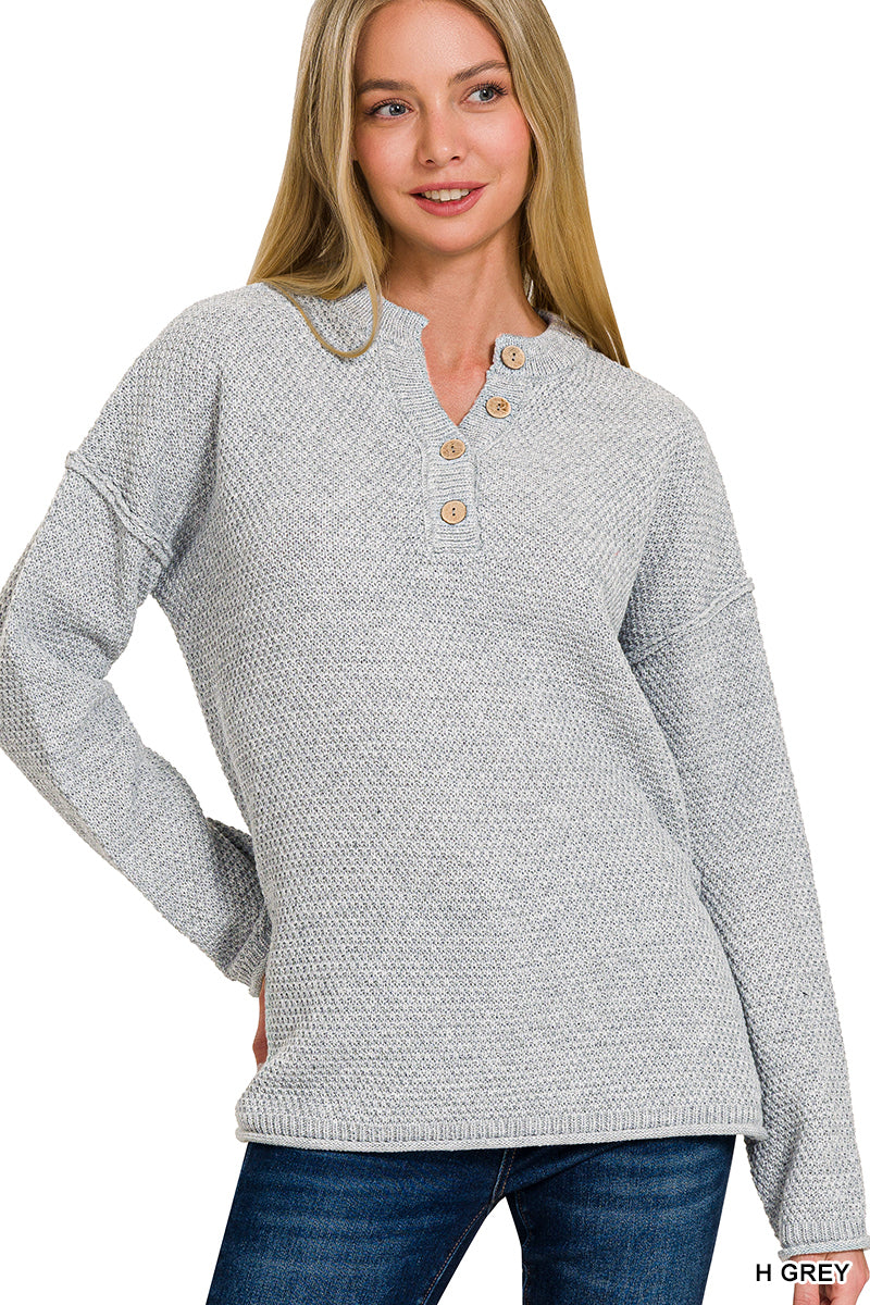 Four Button Henley Neckline Sweater