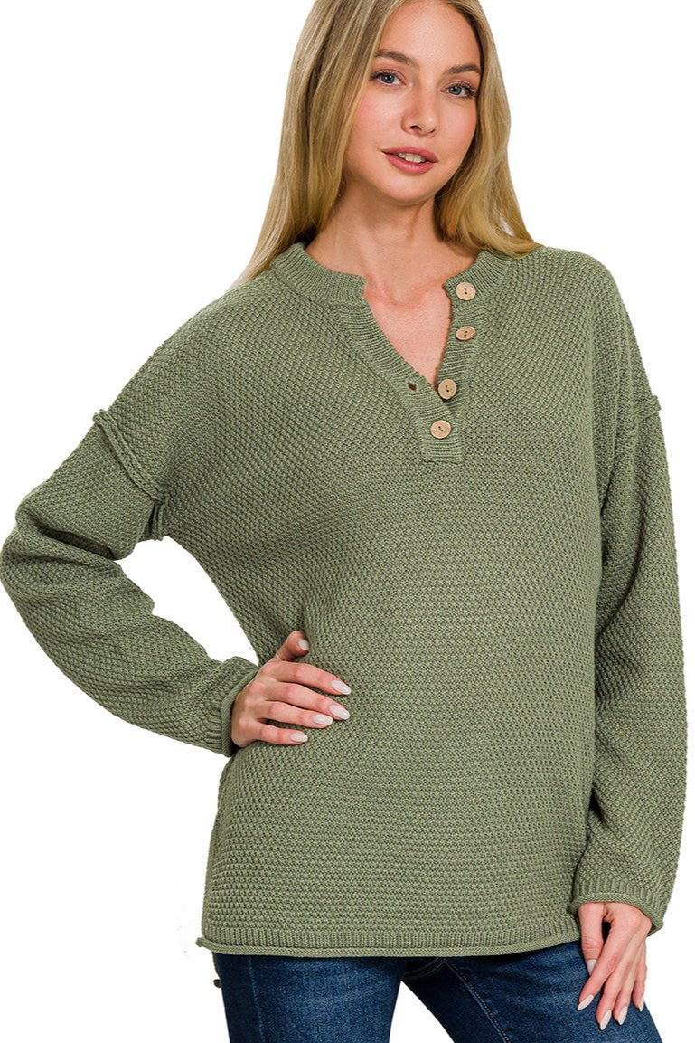 Four Button Henley Neckline Sweater