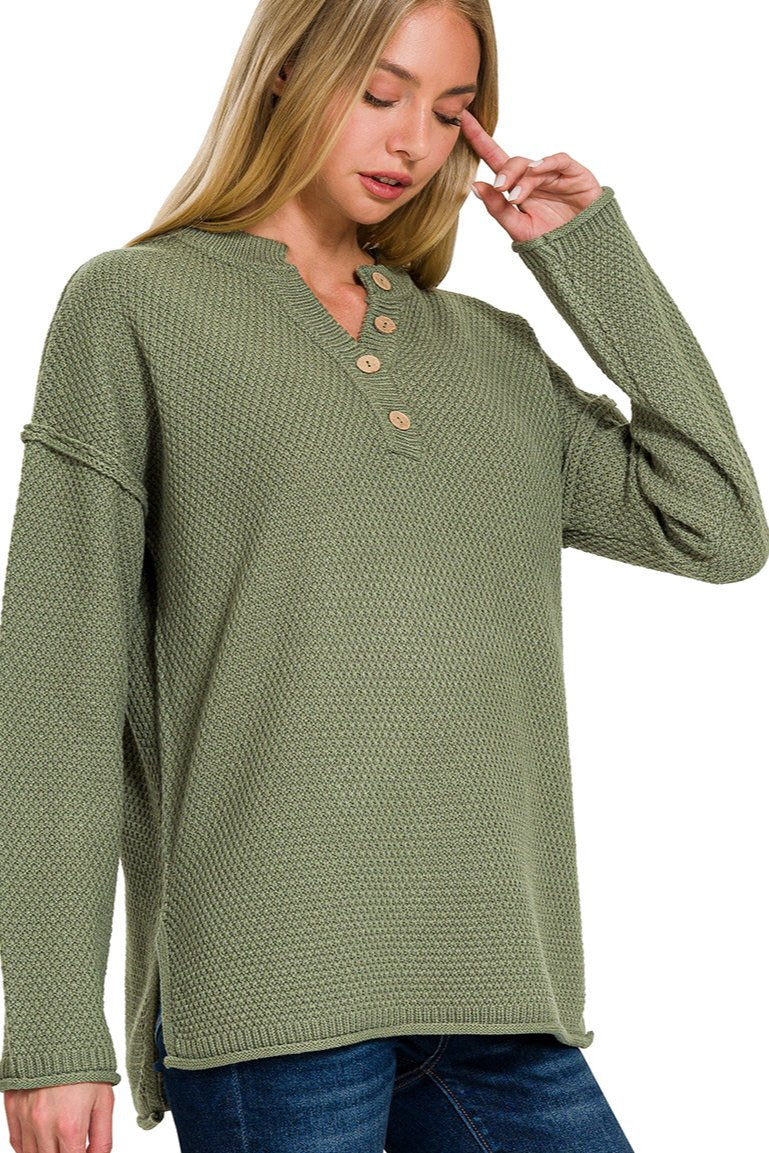 Four Button Henley Neckline Sweater