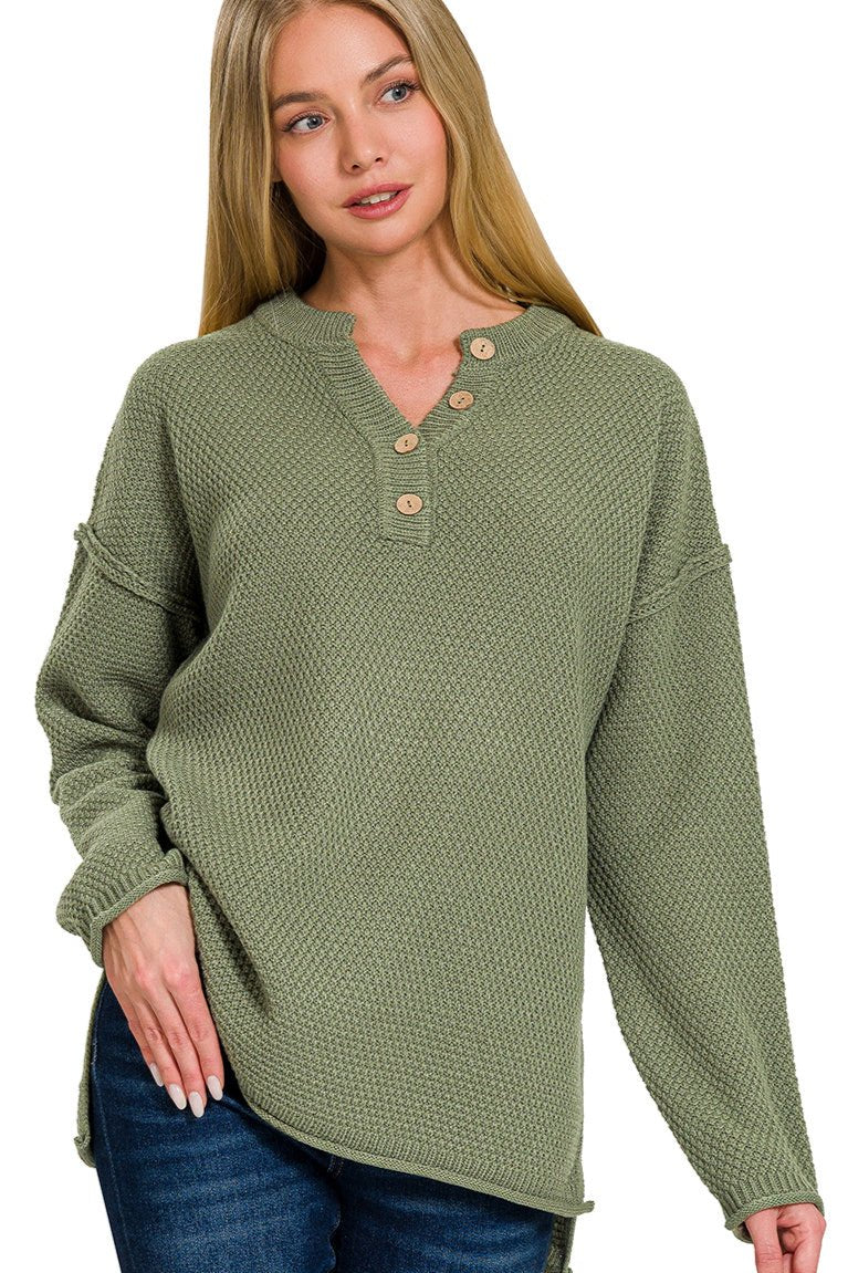 Four Button Henley Neckline Sweater