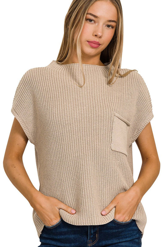 Mock Neck Short Sleeve Sweater