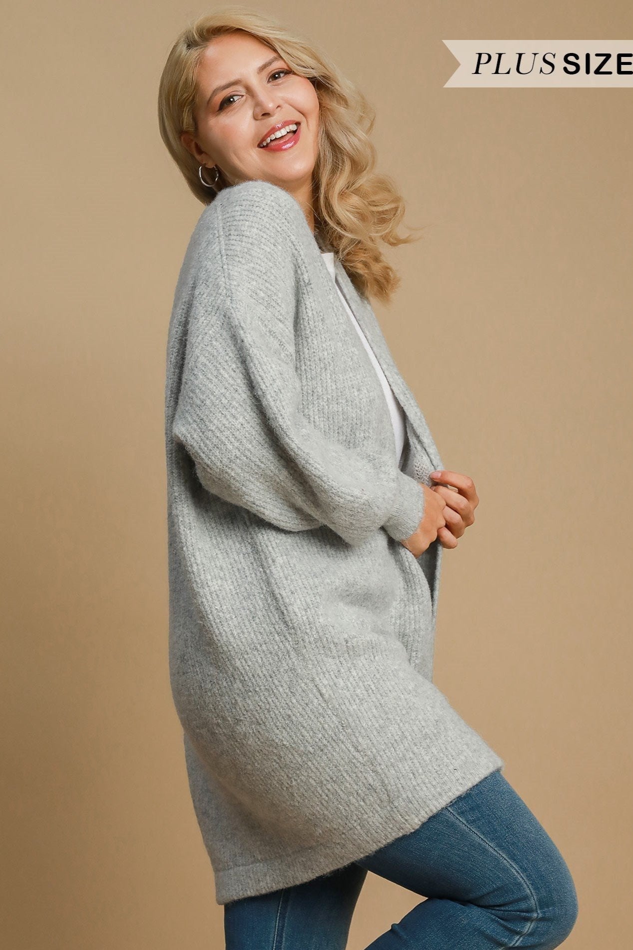 Wool Blend Open Front Cardigan