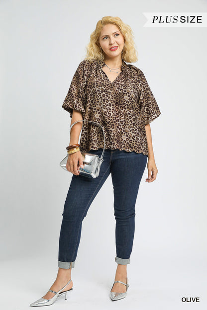 Leopard Scallop Hem Blouse