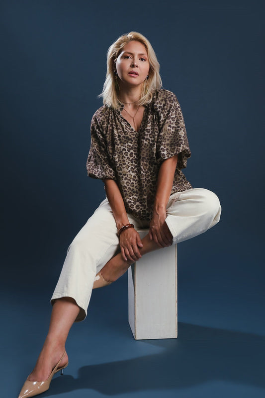 Leopard Scallop Hem Blouse